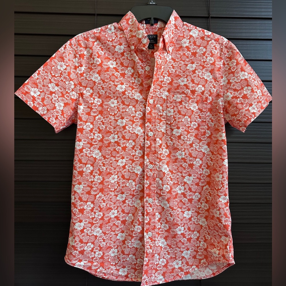 J. Crew Men's Flex Washed Slim Short-Sleeved Button-Up Hawaiian Shirt Sz Small - Picture 1 of 9